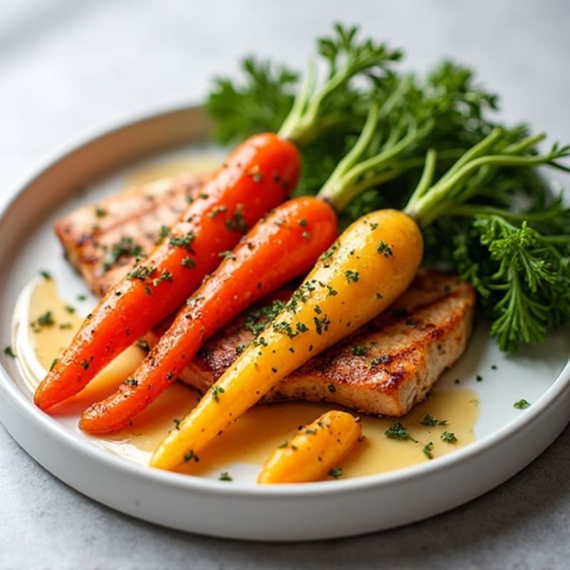 Honey-Maple Roasted Rainbow Carrots with Herbed Chicken Breast