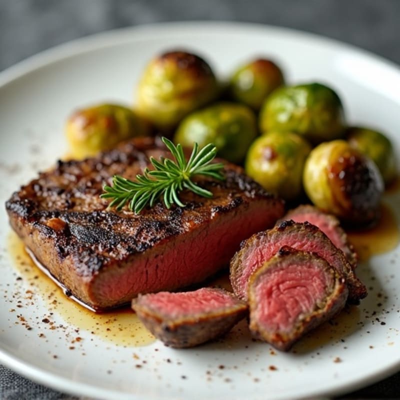 Pan-Seared Steak with Crispy Roasted Brussels Sprouts