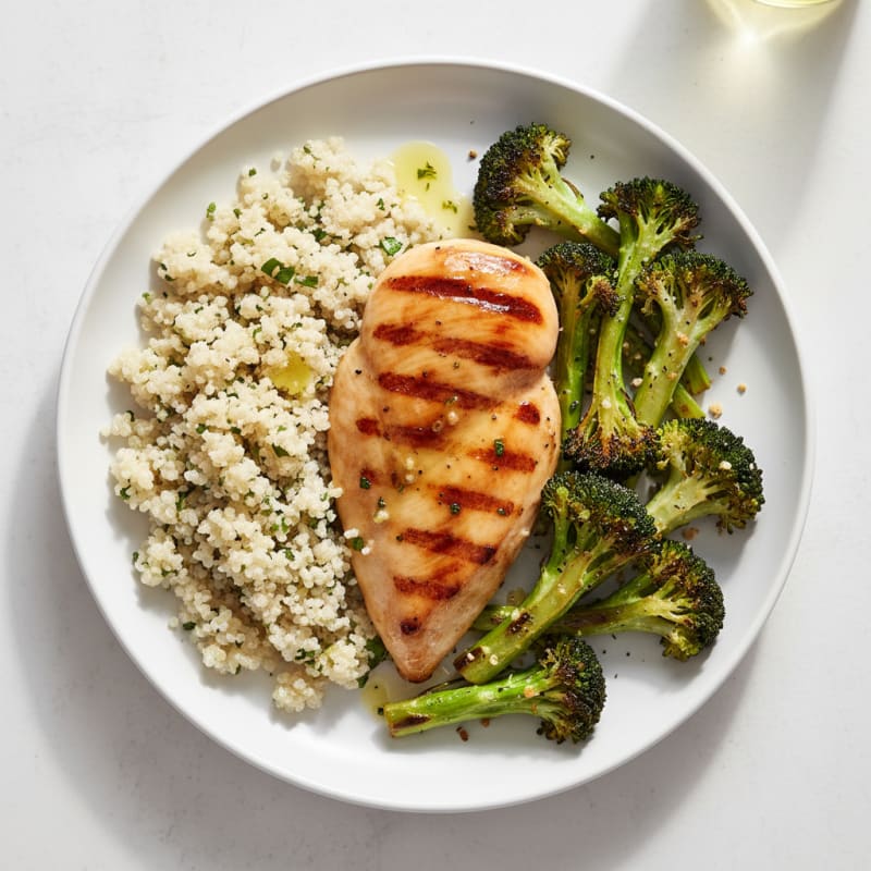Grilled Chicken Breast with Quinoa and Roasted Broccoli