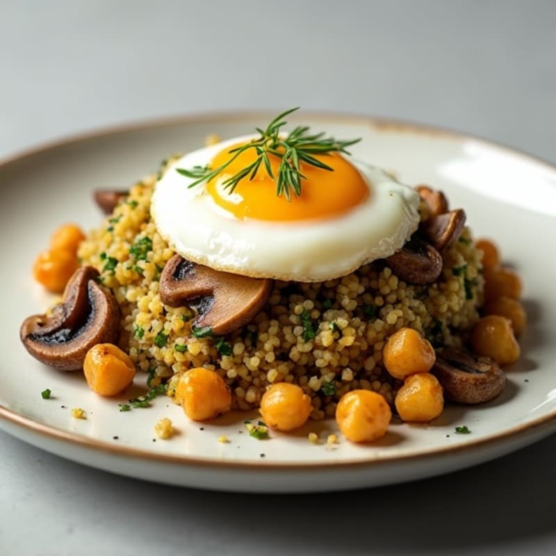 Garlic Roasted Mushrooms with Crispy Chickpeas and Lemon-Herb Quinoa