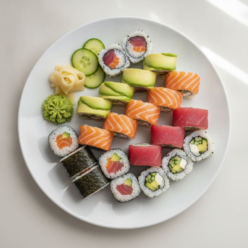 Assorted Fresh Sushi Rolls with Wasabi