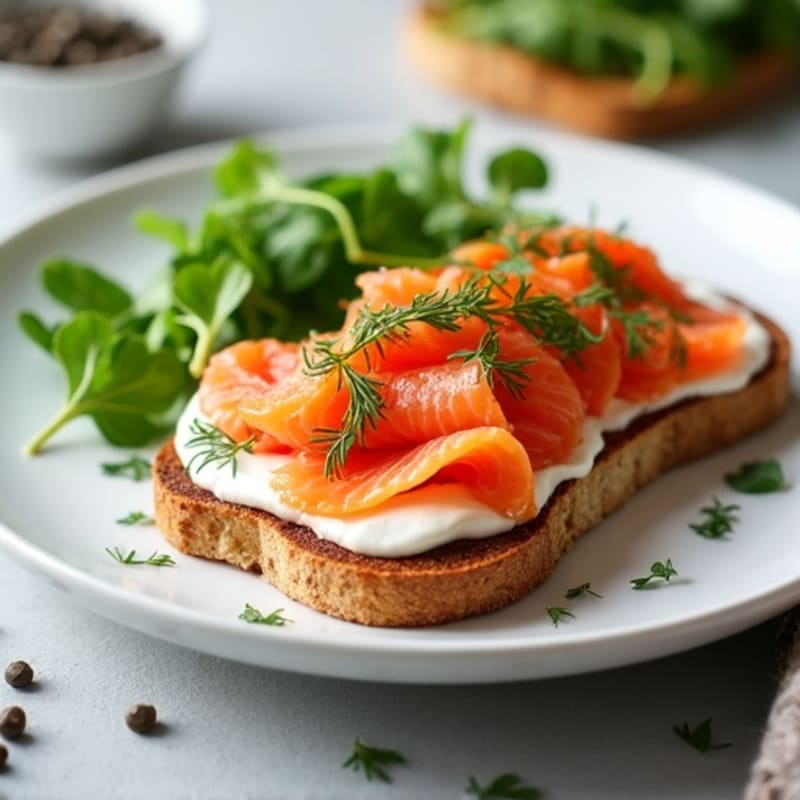 Smoked Salmon and Creamy Dill Toast with Fresh Greens