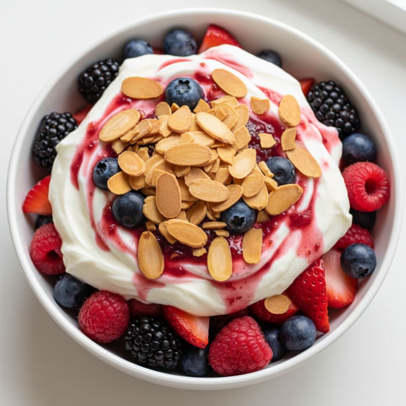 Greek Yogurt Protein Parfait with Mixed Berries and Almonds