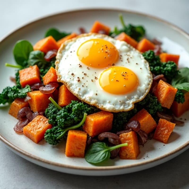 Crispy Sweet Potato and Spinach Hash with Eggs