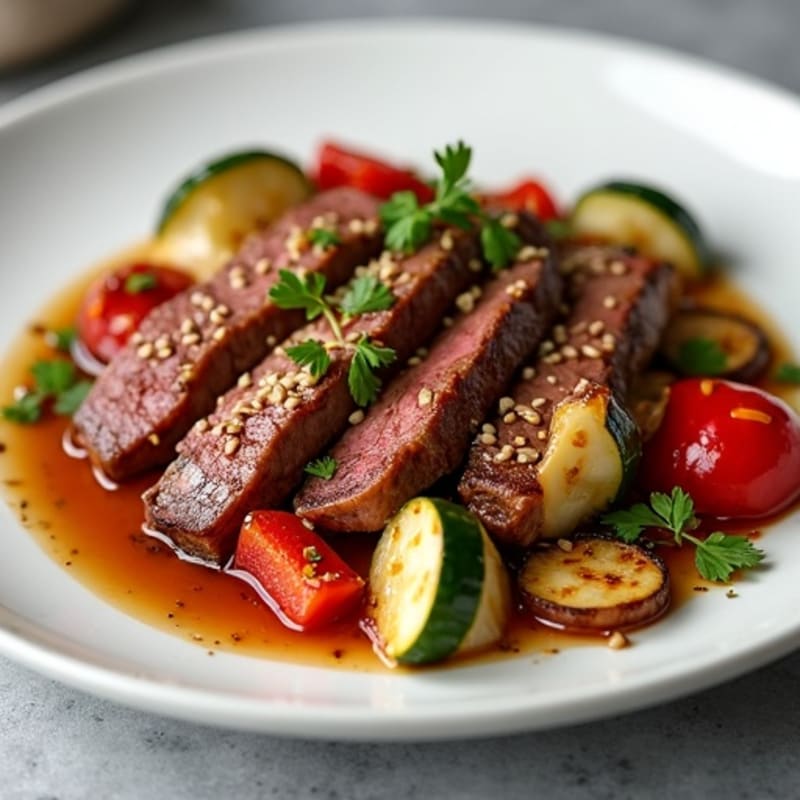 Sweet-Savory Sesame Beef with Charred Vegetables