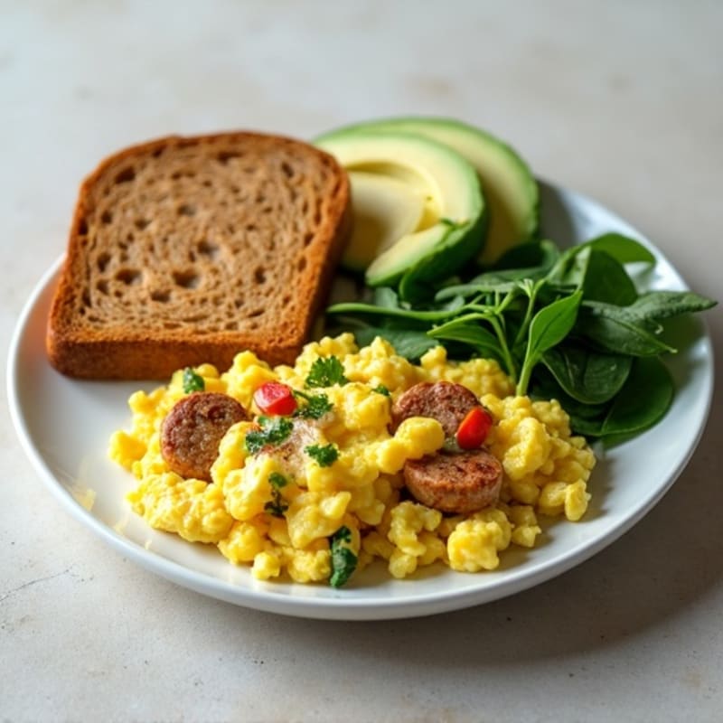 Egg White and Turkey Sausage Scramble with Spinach
