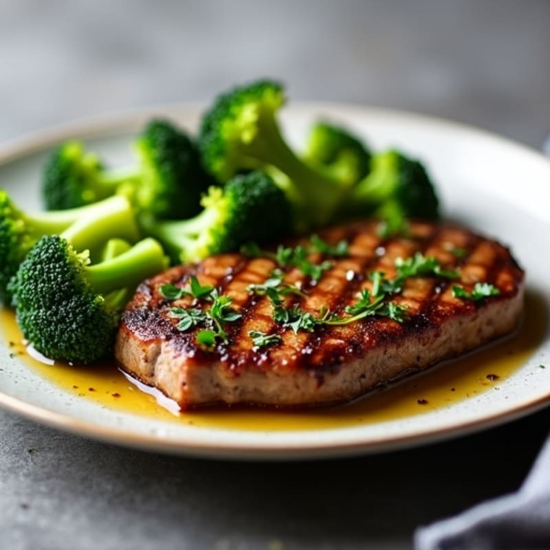 Pan-Seared Steak with Garlic Herb Crispy Broccoli