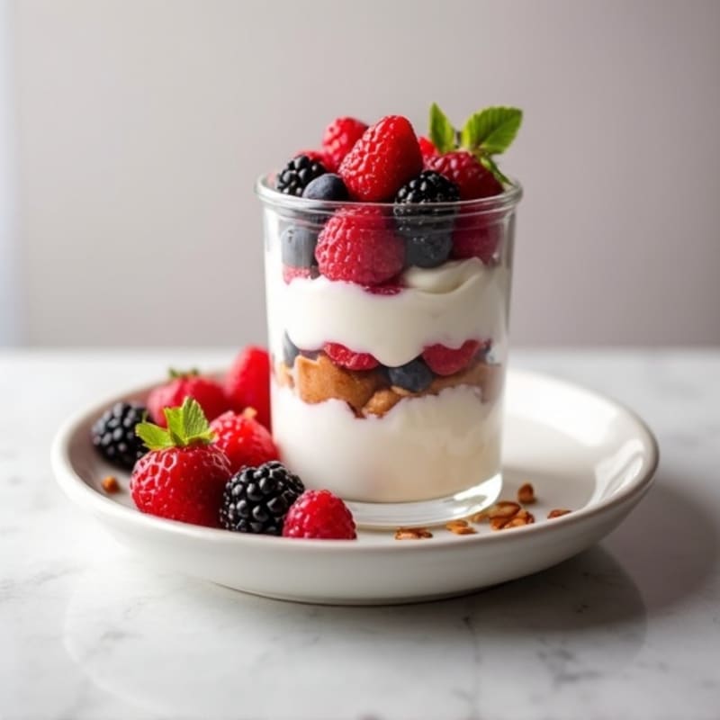 Greek Yogurt Protein Parfait with Mixed Berries and Almond Butter