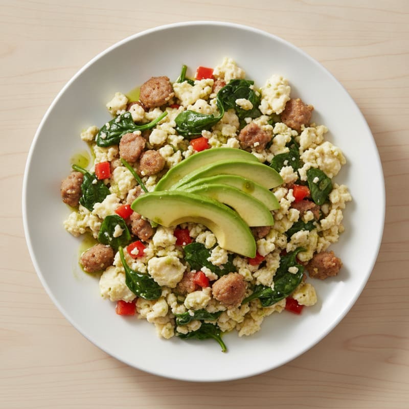 Egg White Spinach Scramble with Turkey Sausage