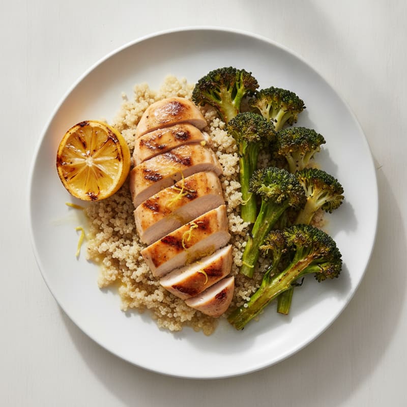 Grilled Chicken Breast with Quinoa and Roasted Broccoli