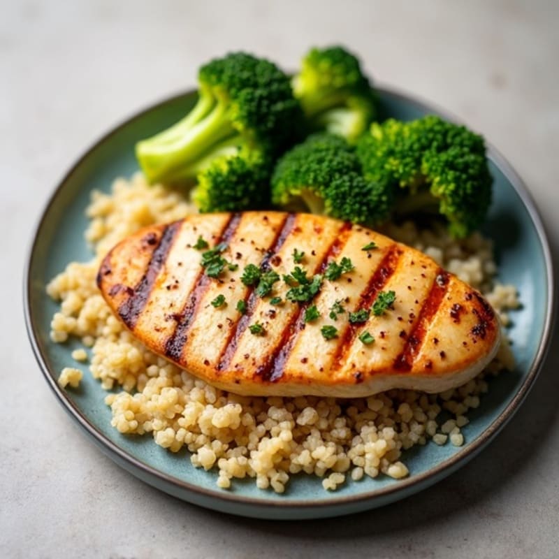 Grilled Chicken Breast with Quinoa and Steamed Broccoli