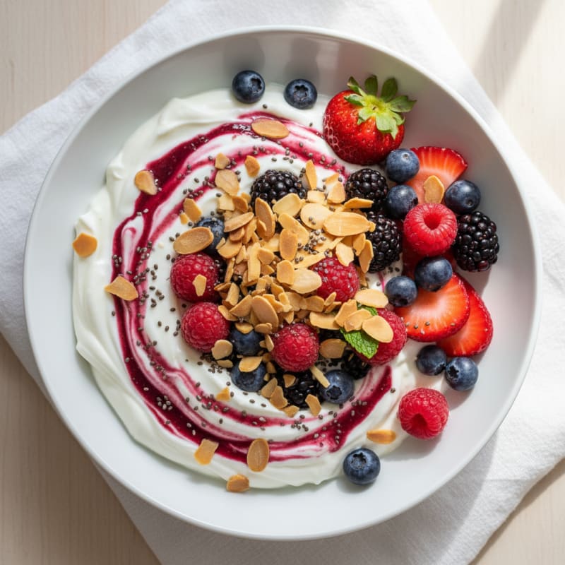 Greek Yogurt Protein Parfait with Mixed Berries and Almonds