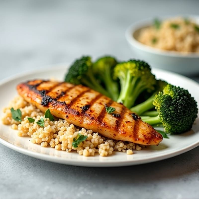 Grilled Chicken Breast with Quinoa and Roasted Broccoli