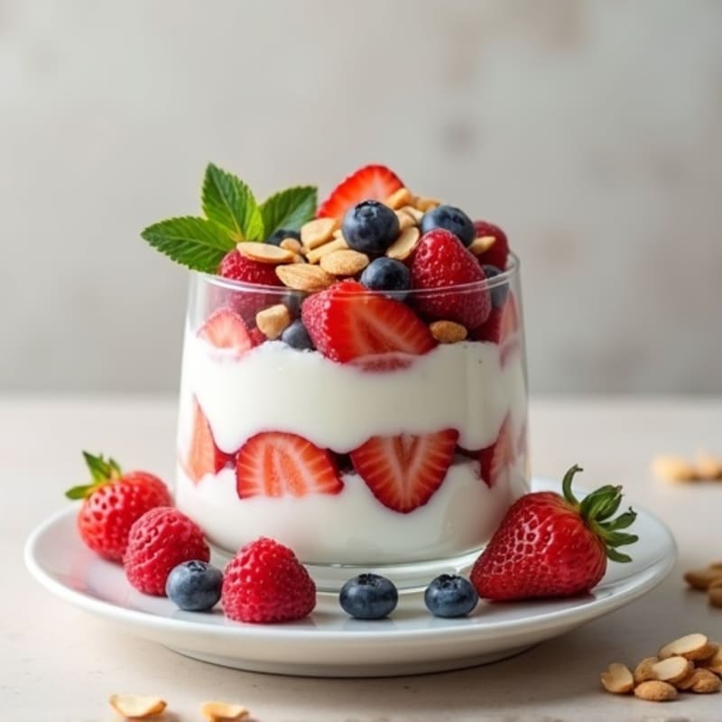 Vanilla Greek Yogurt Protein Parfait with Berries and Almonds