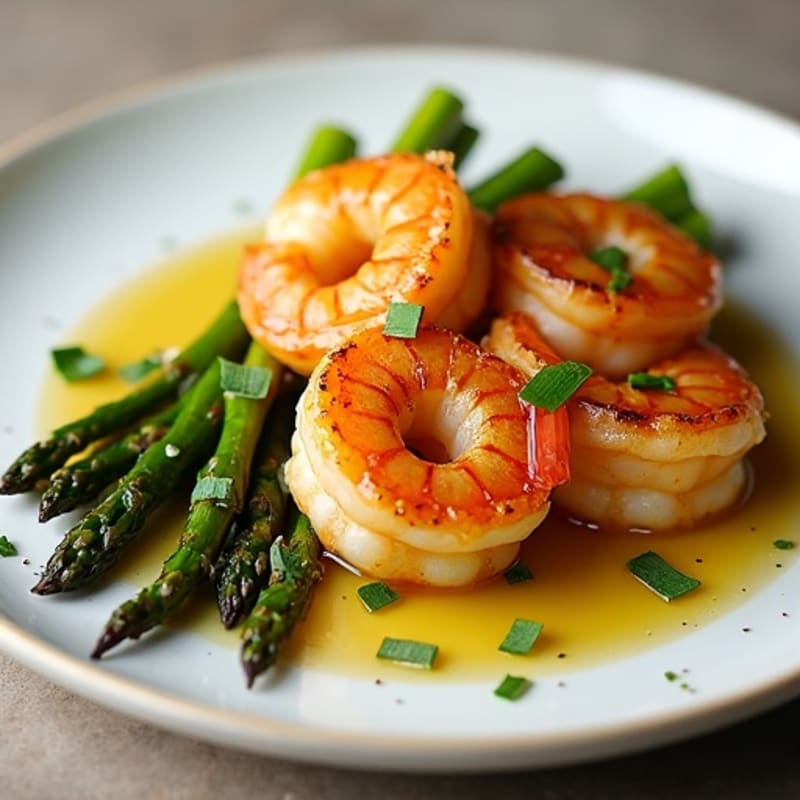 Lemon Garlic Pan-Seared Shrimp with Roasted Asparagus