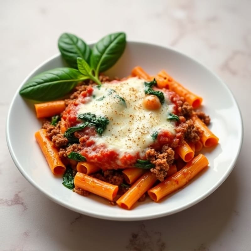 Hearty Baked Ziti with Lean Ground Beef and Spinach