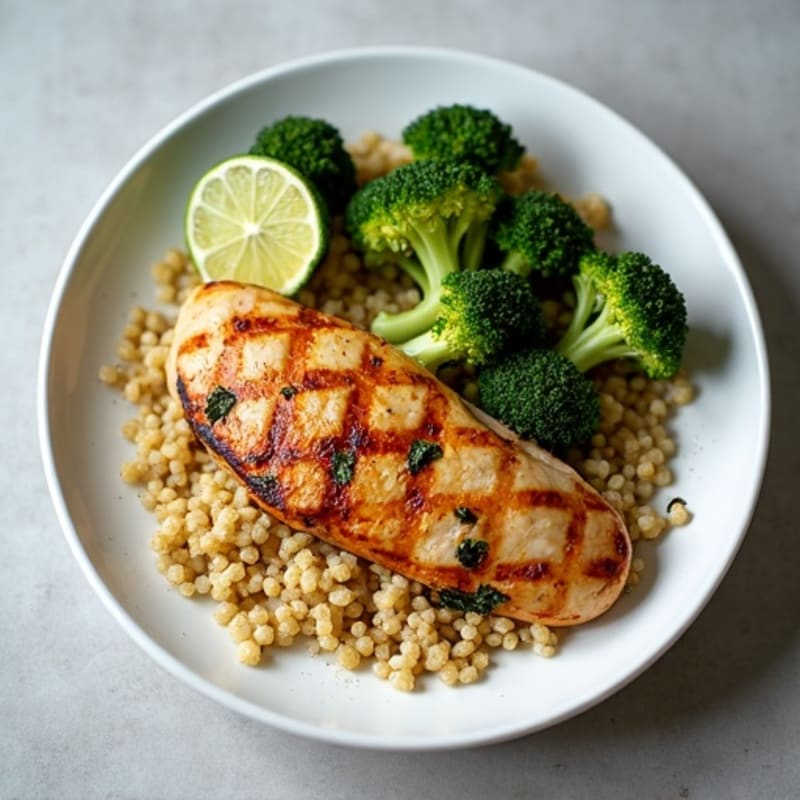 Grilled Chicken Breast with Quinoa and Roasted Broccoli