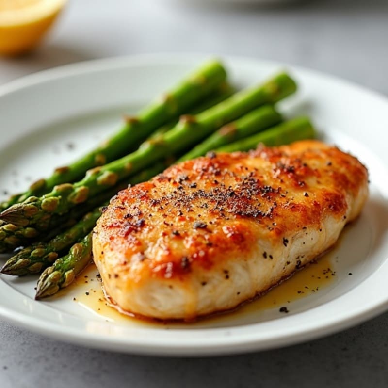 Crispy Pan-Seared Chicken with Roasted Asparagus