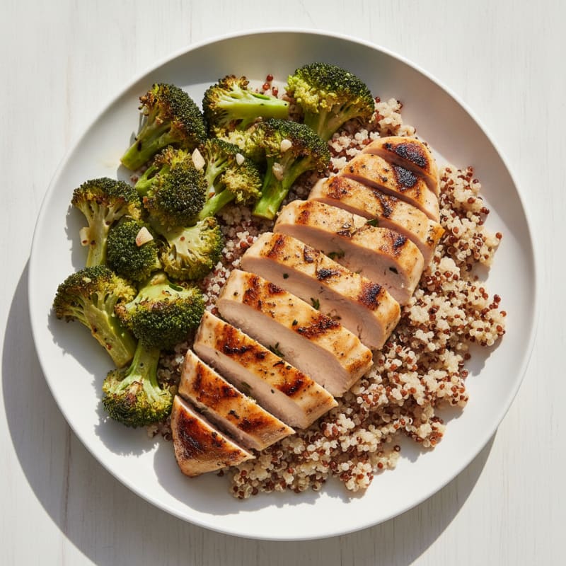 Grilled Chicken Breast with Quinoa and Roasted Broccoli