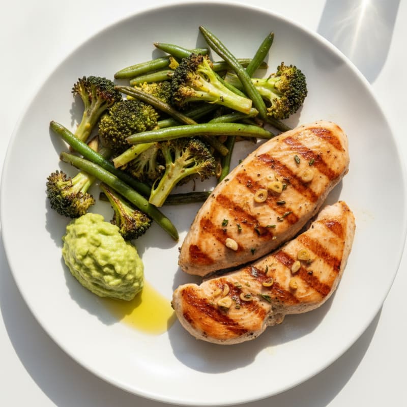 Grilled Turkey Breast with Roasted Broccoli and Green Beans