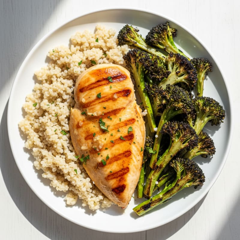 Grilled Lemon Garlic Chicken Breast with Quinoa and Roasted Broccoli