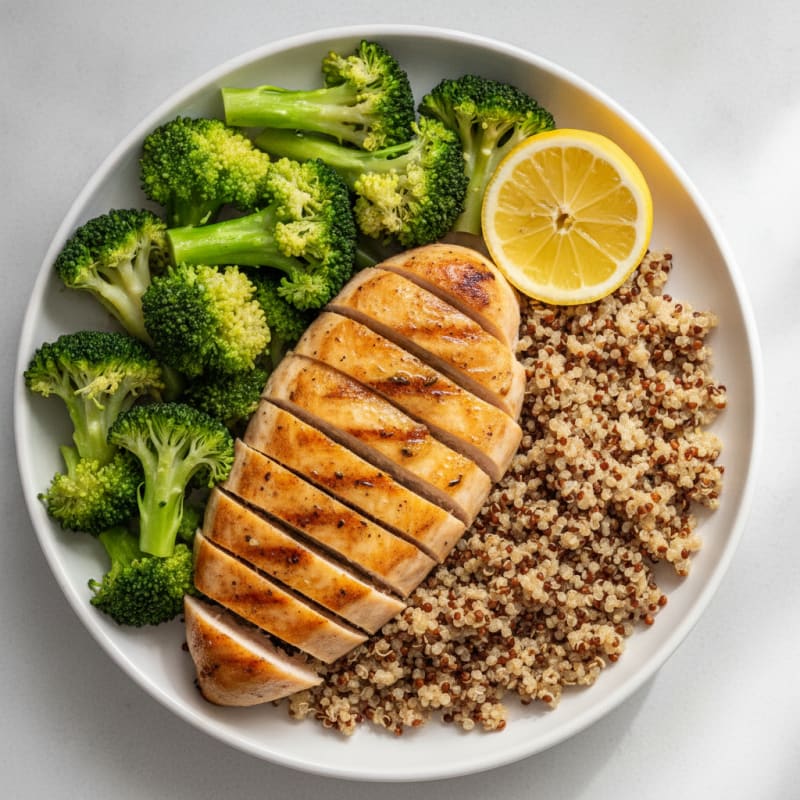 Grilled Chicken Breast with Quinoa and Steamed Broccoli