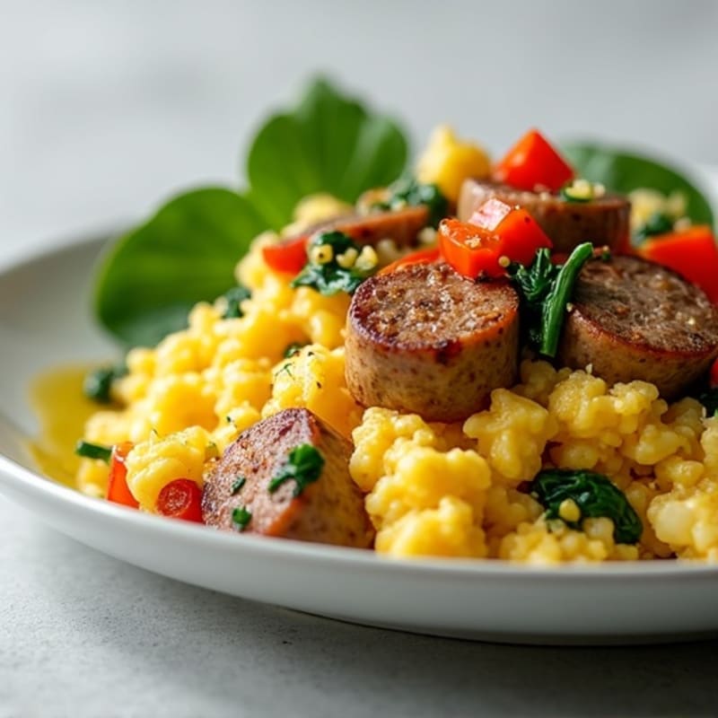 Egg White Scramble with Turkey Sausage and Spinach