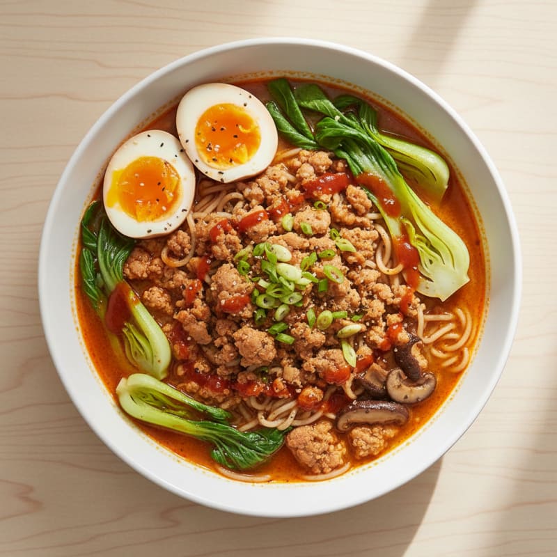 Spicy Sriracha Pork Ramen with Jammy Eggs