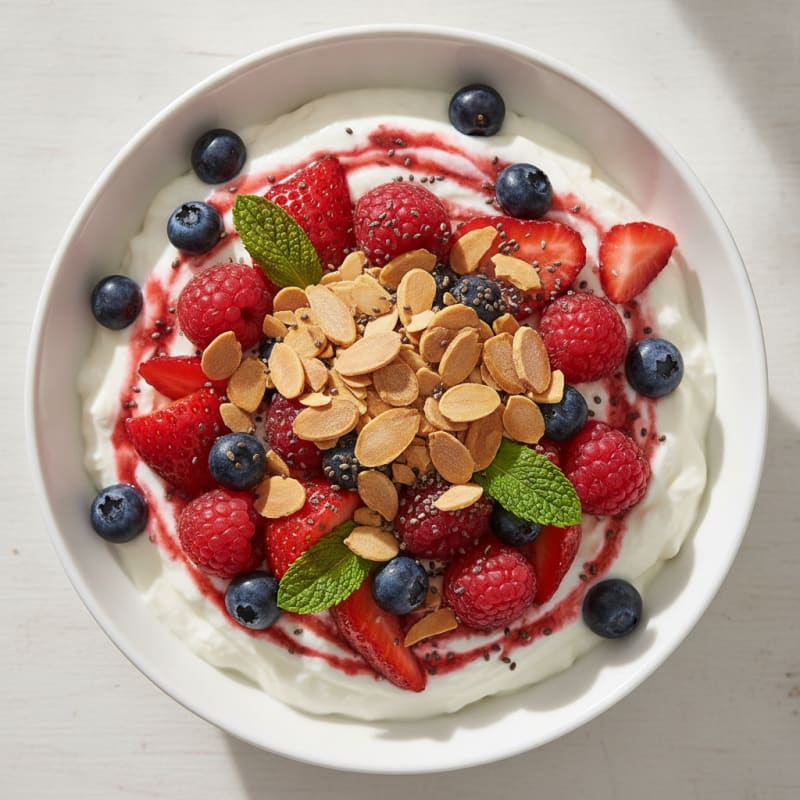 Greek Yogurt Protein Parfait with Mixed Berries and Almonds