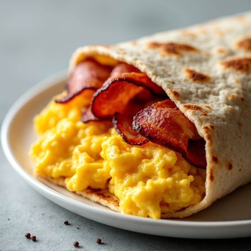 Crispy Bacon and Fluffy Scrambled Egg Wrap with High Fiber Zero Carb Tortilla
