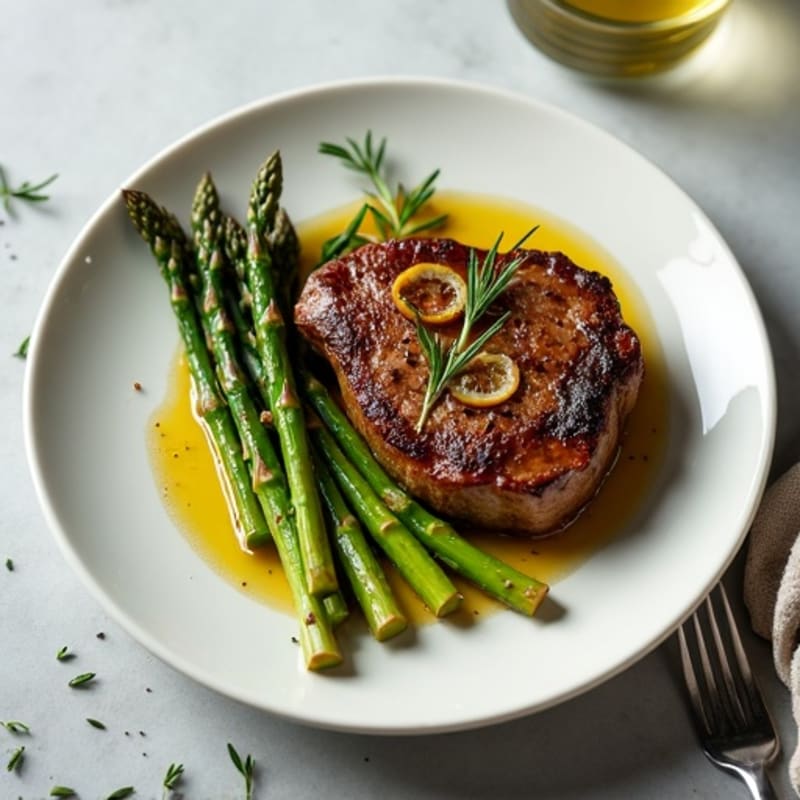 Pan-Seared Garlic Herb Steak with Roasted Asparagus