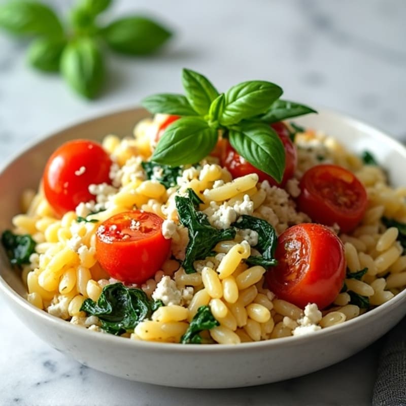 Creamy Feta and Spinach Baked Orzo with Roasted Cherry Tomatoes