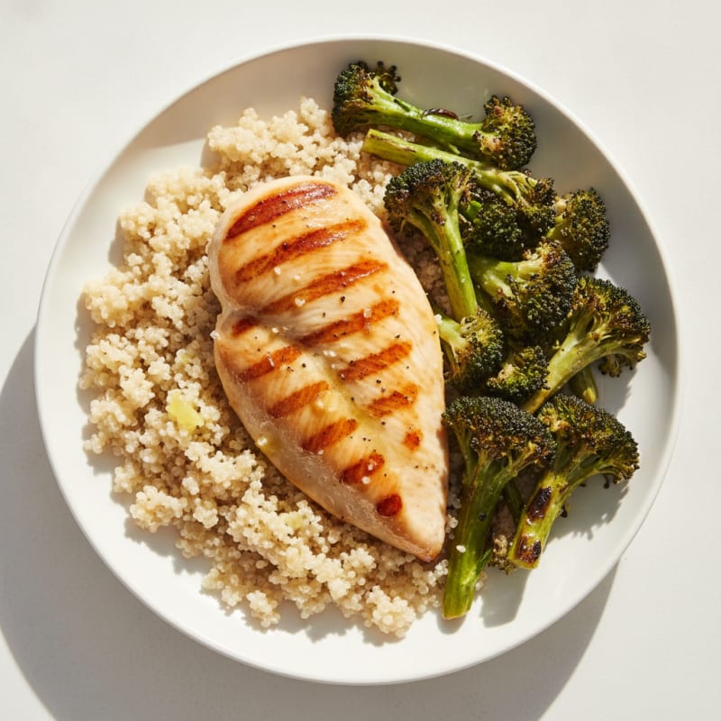 Grilled Chicken Breast with Quinoa and Roasted Broccoli