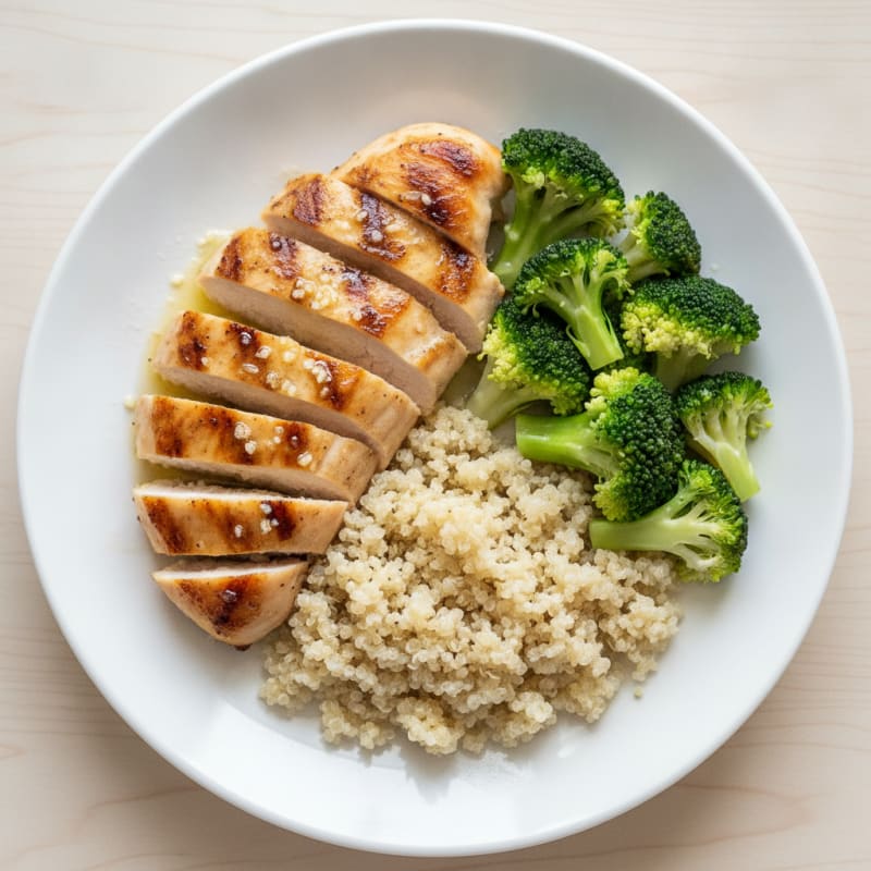 Grilled Chicken Breast with Quinoa and Steamed Broccoli