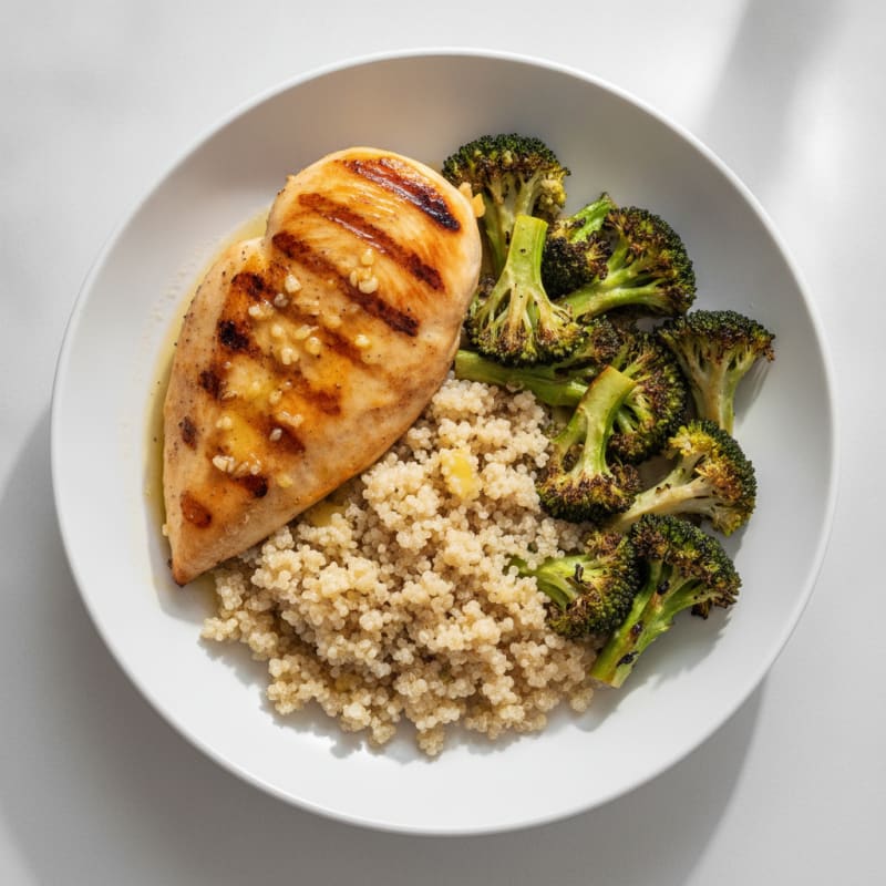 Grilled Chicken Breast with Roasted Broccoli and Quinoa