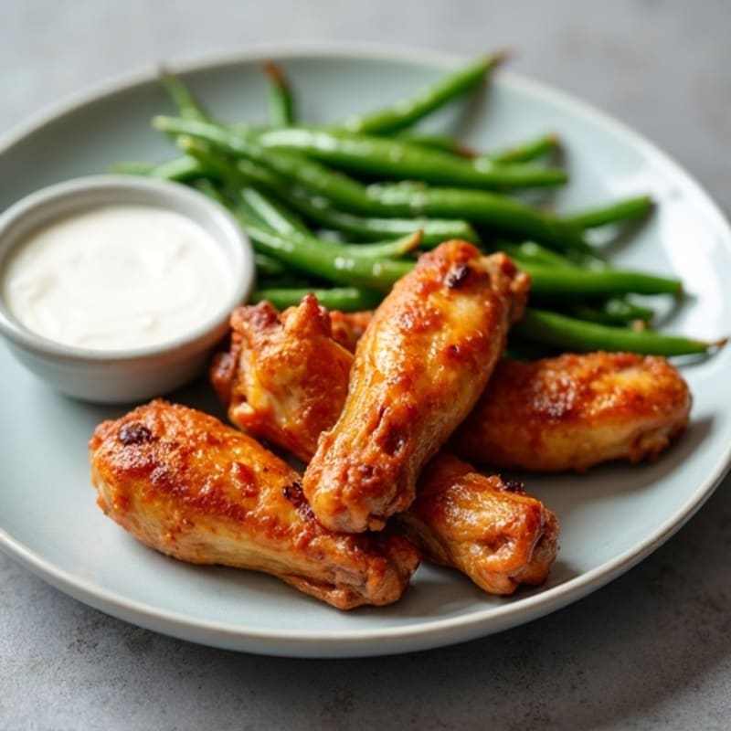 Crispy Baked Honey Garlic Chicken Wings with Roasted Green Beans