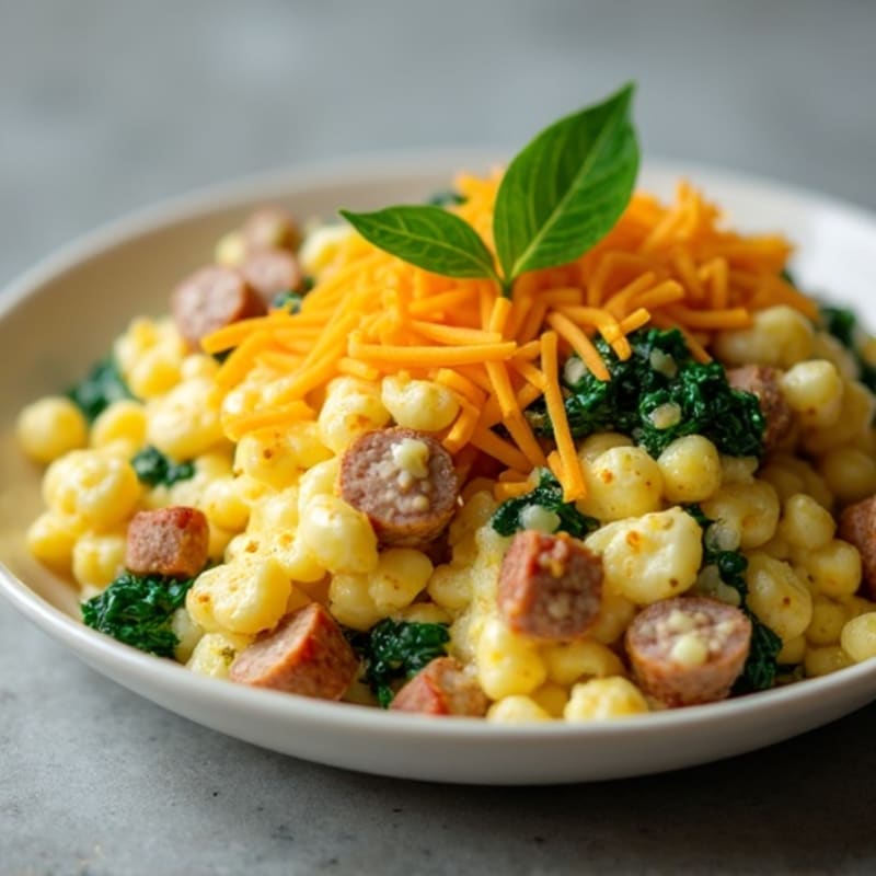 Fluffy Egg Scramble with Lean Turkey Sausage and Fresh Spinach