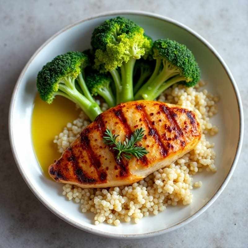 Grilled Chicken Breast with Quinoa and Roasted Broccoli