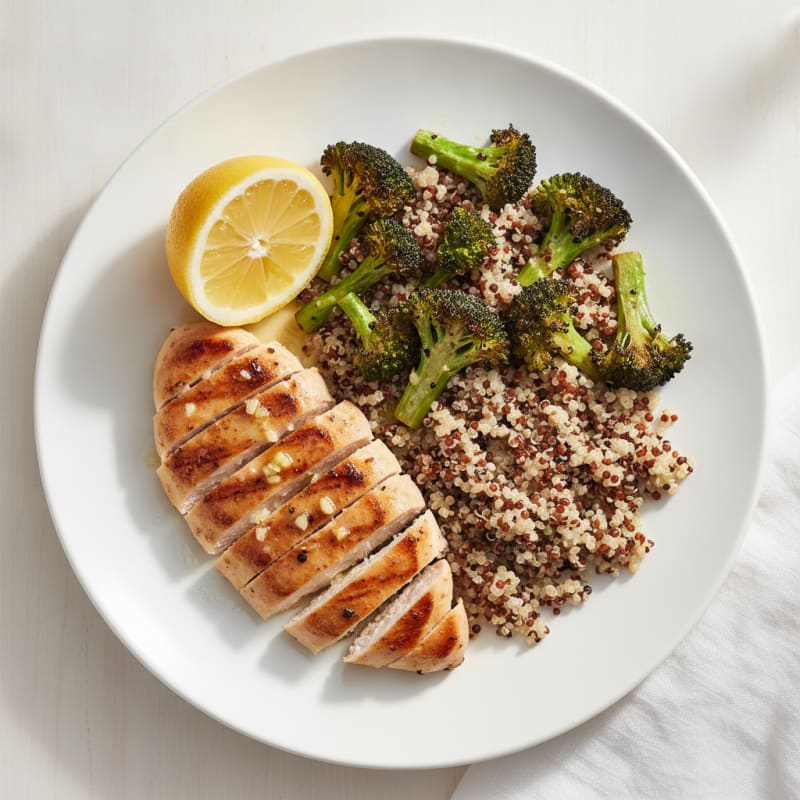 Grilled Chicken Breast with Quinoa and Roasted Broccoli
