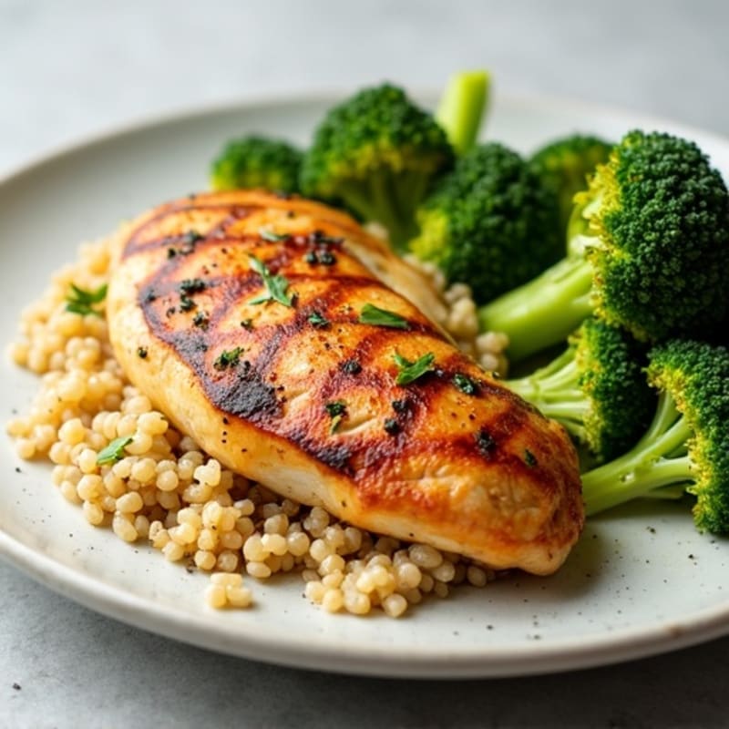 Grilled Chicken Breast with Quinoa and Roasted Broccoli