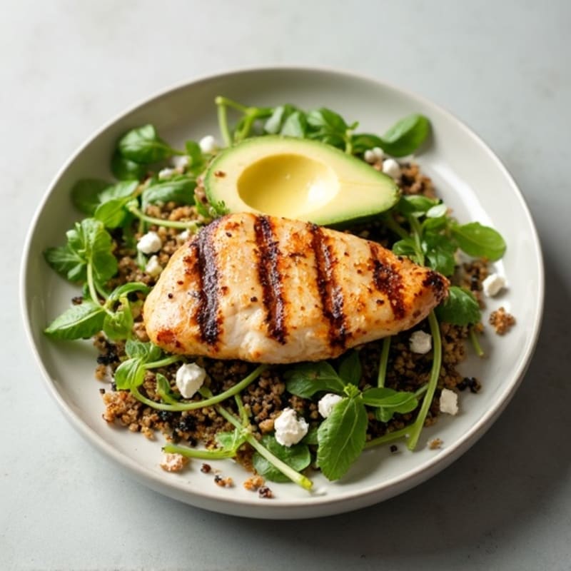 Grilled Chicken Breast with Mixed Greens and Quinoa