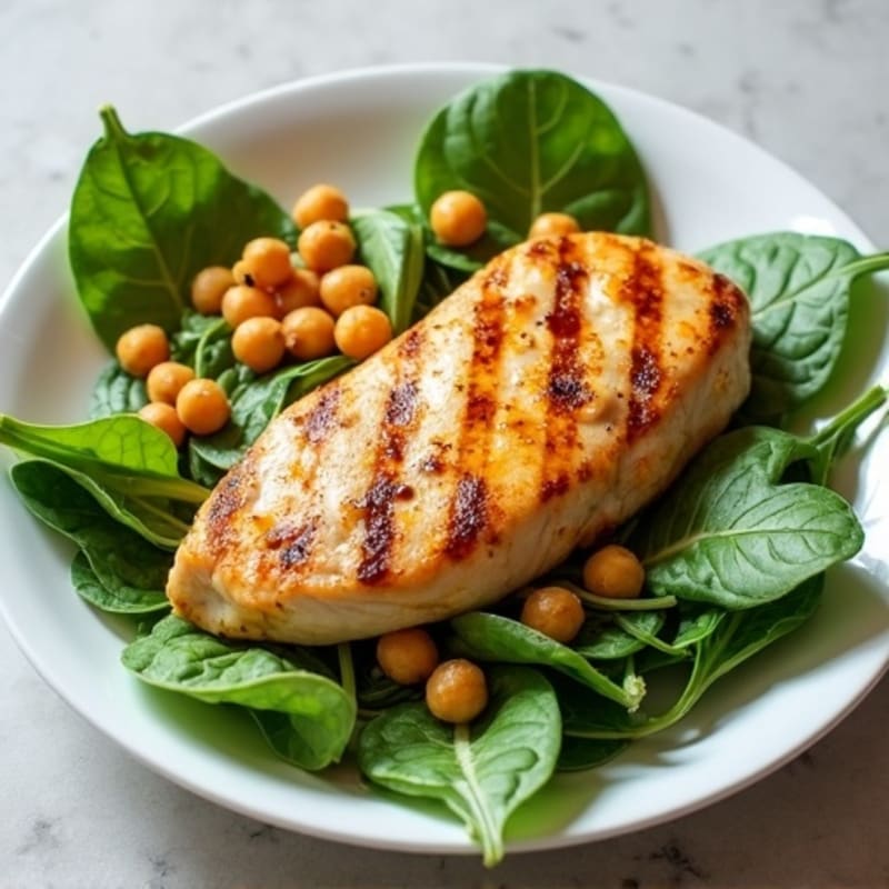 Grilled Chicken Breast with Spinach Salad and Chickpeas