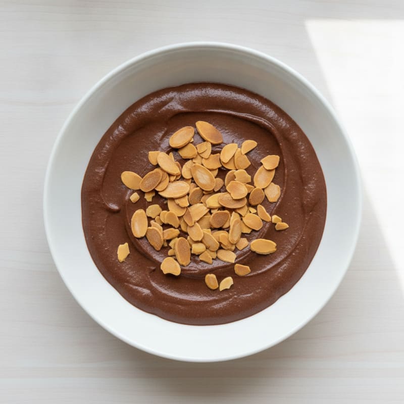 Silky Chocolate Protein Pudding with Sliced Almonds