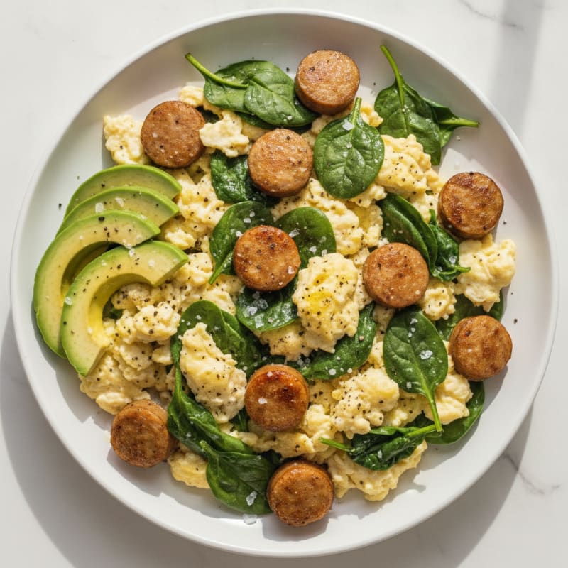 Egg White and Turkey Sausage Scramble with Spinach