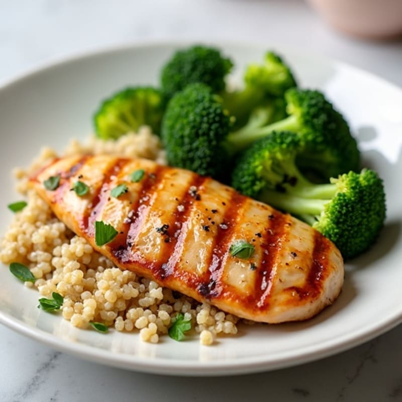 Grilled Chicken Breast with Quinoa and Steamed Broccoli
