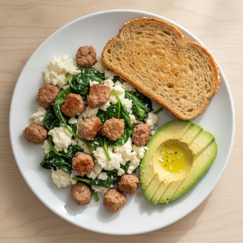 Egg White and Spinach Scramble with Turkey Sausage