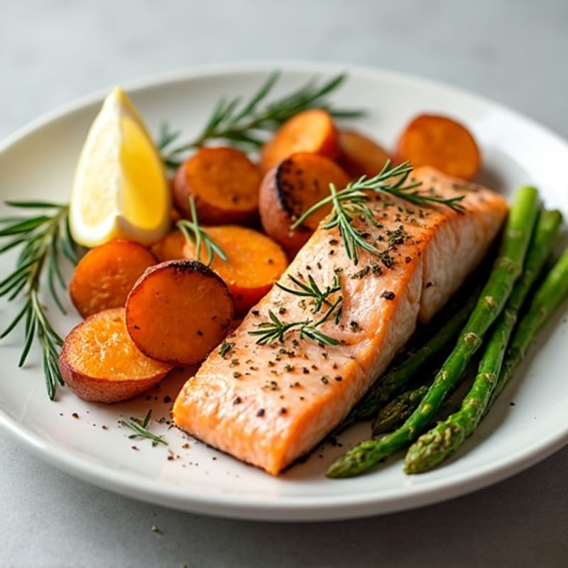 Herb-Grilled Salmon with Roasted Sweet Potato and Asparagus