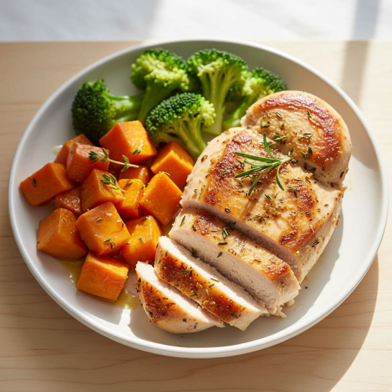 Herb-Seared Chicken Breast with Steamed Sweet Potato