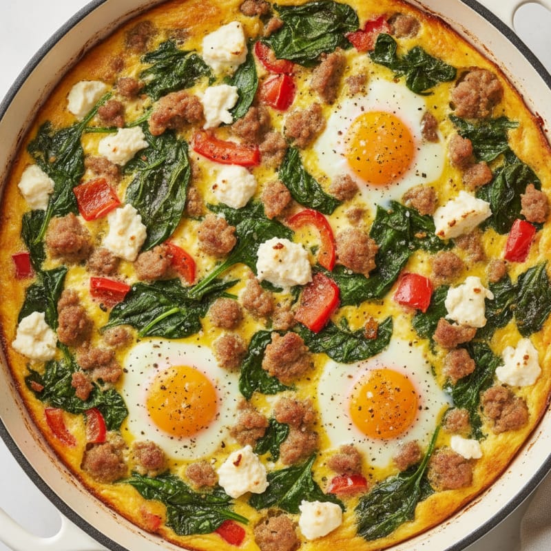 Baked Eggs with Sautéed Spinach and Peppers