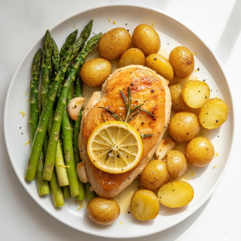 Lemon Herb Roasted Chicken with Asparagus